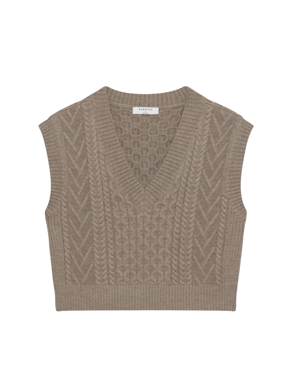 Aritzia Babaton Brown Wool Cable Knit Sweater Vest XS Taupe
